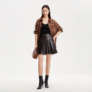 tq区绫致VeroModa短裙女装2025春夏A摆绑带百褶修身设计感