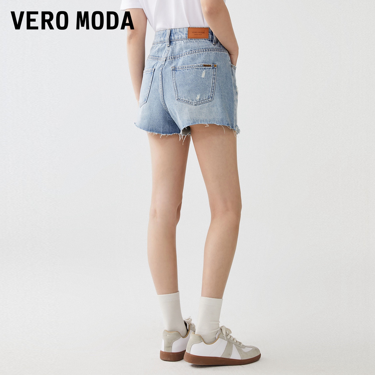 Vero Moda短裤女2023秋冬新款高腰做旧毛边可拆流苏