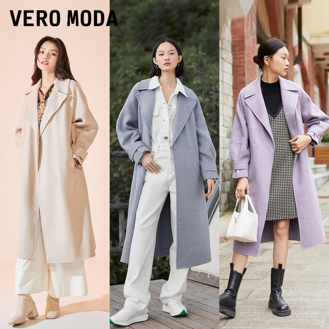 Vero Moda毛呢大衣复古翻领优雅高级中长羊毛大衣▲