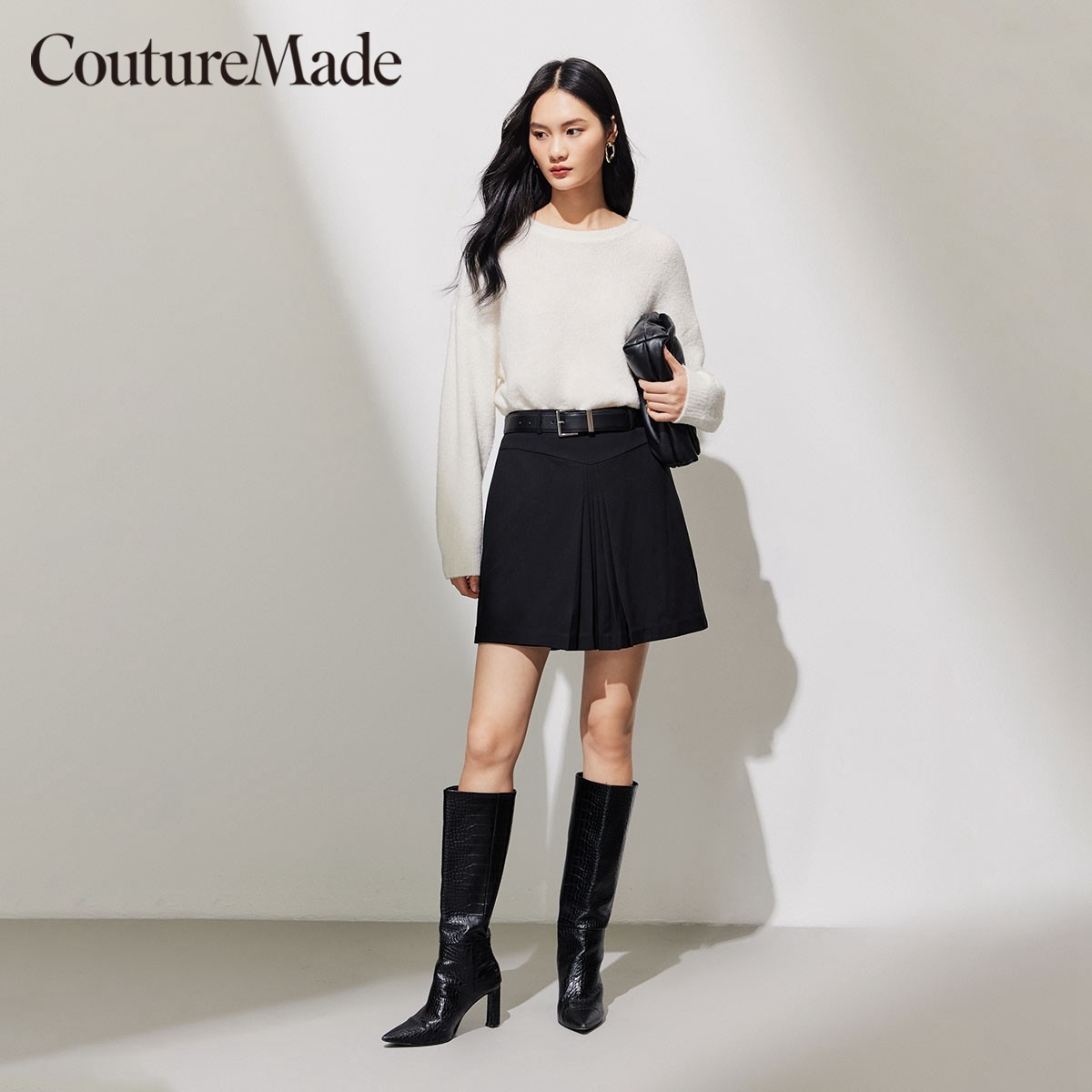 t区绫致Couture Made短裤女25春夏纯色百褶裙裤黑韩系休闲,淘宝优惠券,粉丝福利购,淘宝优惠卷