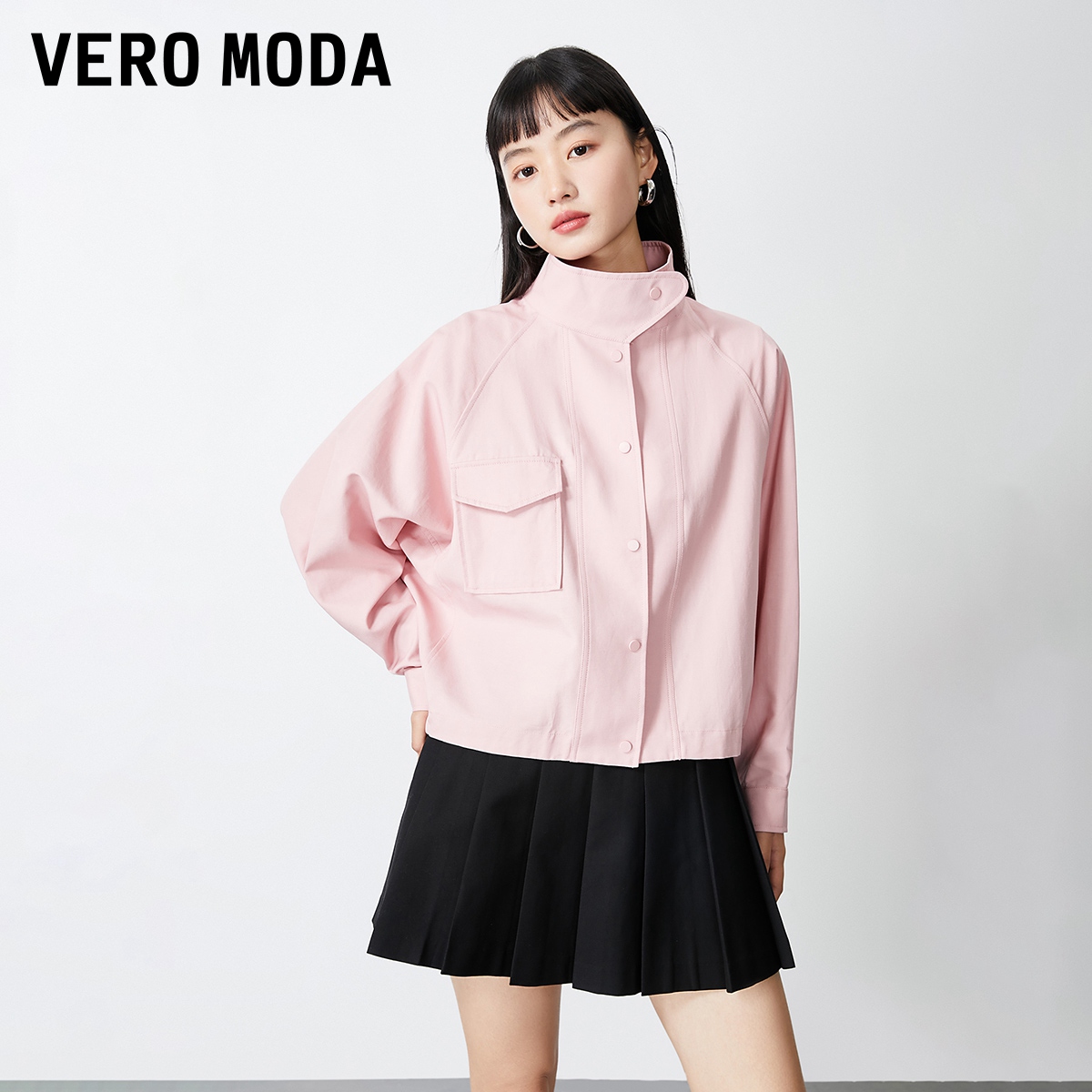 Vero Moda夹克外套女2024春季新款直筒立领设计简约通勤美拉德 - 图1