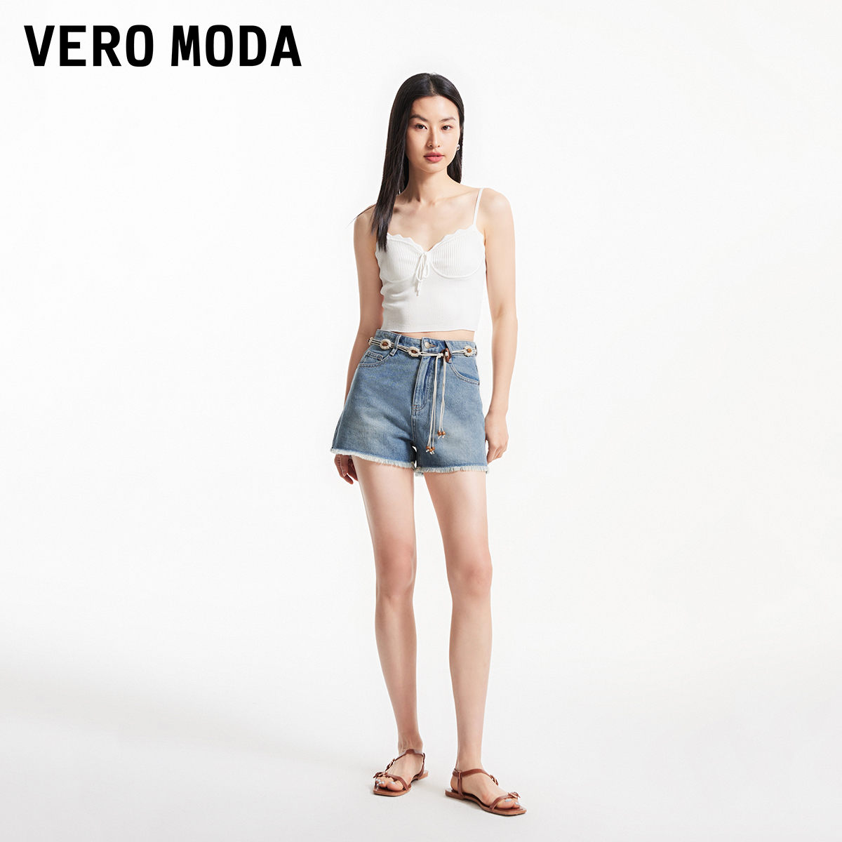 Vero Moda牛仔短裤女2024春夏新款高腰显瘦纯棉复古做旧