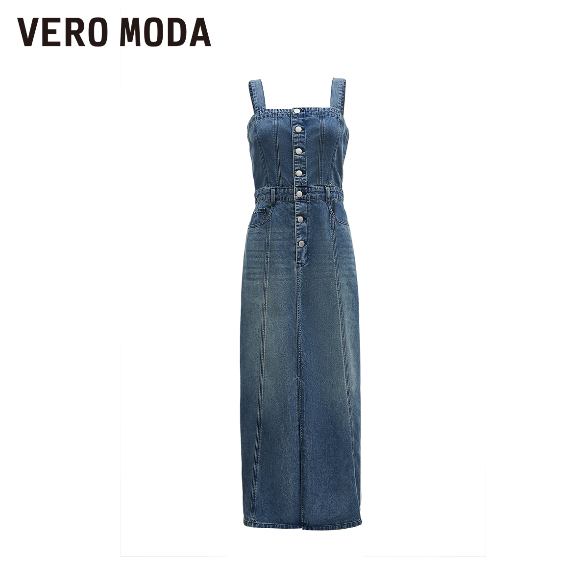 Vero Moda【魔法裙】连衣裙2024春夏新款舒适含棉背带牛仔连衣裙 - 图3