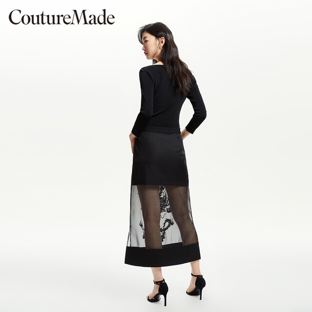 Tq district Lingzhi Vero Moda skirt 25 spring and summer straight mesh beading Chinese style Chinese style