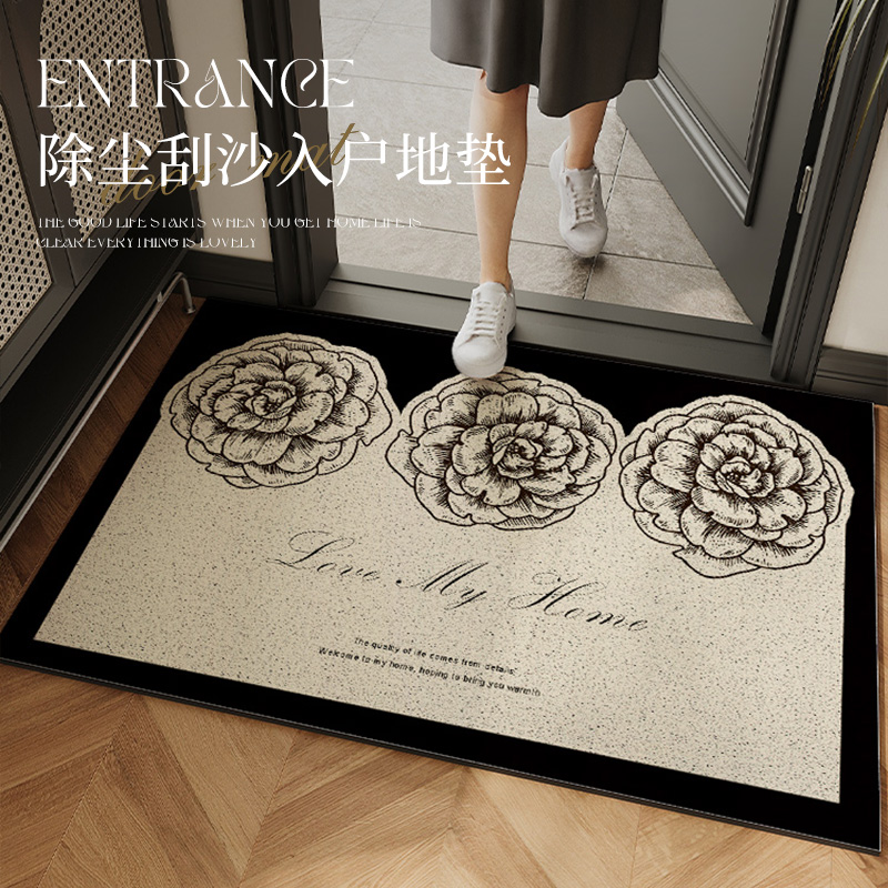 入户门地垫法式丝圈门垫进门门口玄关除尘脚垫门外高级感耐脏地毯-图0