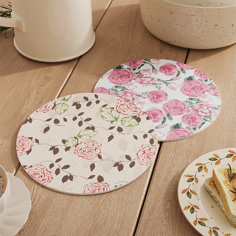 皮革杯垫防油防烫餐桌茶几防水玫瑰轻奢免洗餐垫碗垫耐热圆垫子