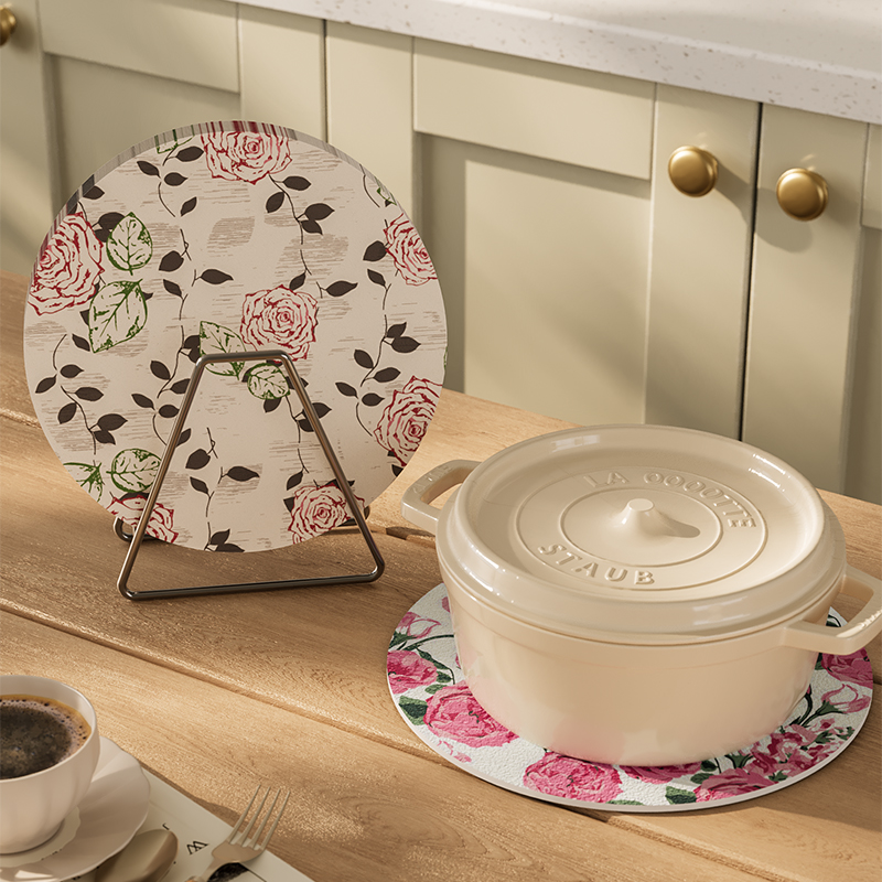 皮革杯垫防油防烫餐桌茶几防水玫瑰轻奢免洗餐垫碗垫耐热圆垫子
