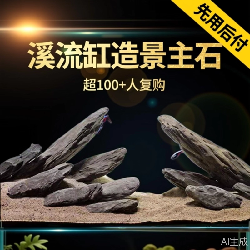 鱼缸整缸造景石原生溪流石岩石片石鱼缸造景套餐主石溪流石页岩片,淘宝优惠券,粉丝福利购,淘宝优惠卷