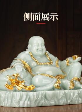 玉石弥勒佛摆件笑脸弥勒神像客厅招财家用办公室店铺佛像供奉摆件