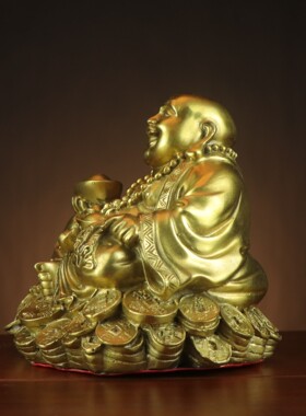 全铜弥勒佛 托宝佛金钱布袋佛 家居供奉神像摆件做坐金钱佛笑佛