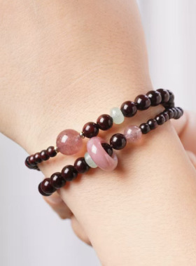 粉色海棠款DIY小叶紫檀手链厂家批发规格0.6男女首饰念珠装饰文玩