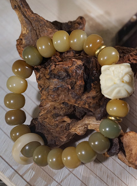 天然风化菩提根象牙果醒狮手串男手持文玩盘玩绕指柔手链女士