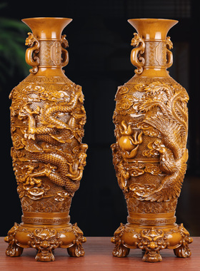 龙凤花瓶摆件一对中式家居客厅门厅酒柜电视柜装饰品乔迁新居礼品