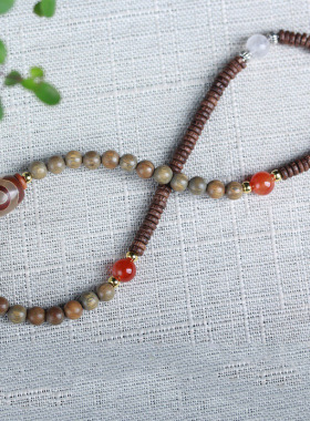 厂家批发绿檀木加鸡翅木片珠DIY白雪红梅款手链文玩念珠0.6男女款