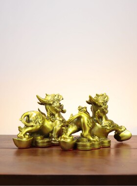 铜貔貅摆件公母一对聚财全纯黄铜貔恘客厅家居用皮丘貔犰