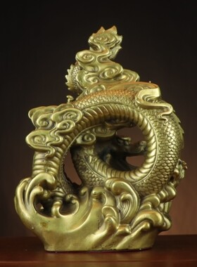 全铜龙摆件生肖龙祥龙戏珠盘龙家居办公室摆件云中腾龙 铜龙摆件