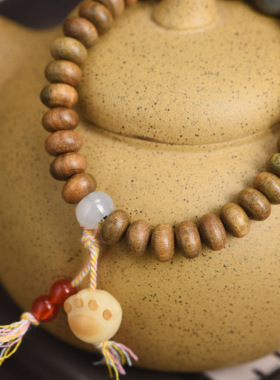 绿檀算盘珠DIY款白玉猫爪配饰款手串手链佛珠木串男女式文玩念珠