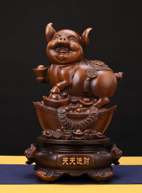 生肖鼠摆件十二生肖木纹鼠工艺品家居客厅办公室装饰摆设生日礼物
