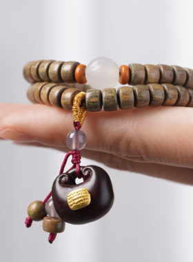 灵芝款DIY绿檀木药片珠厂家批发规格4×7男女装饰品中式首饰念珠