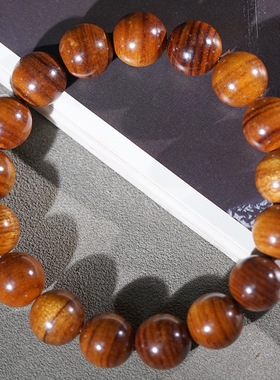 非黄黄花梨横纹单圈手链12mm文玩佛珠手串木串珠串绕指柔花梨木