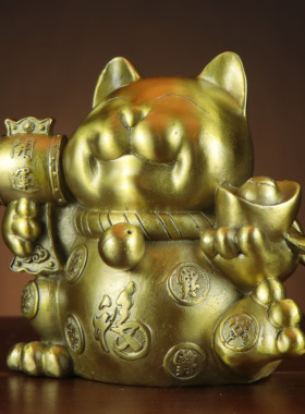 黄铜猫 元宝猫 聚宝盆福猫 家居店铺摆件 厂家批发 开运猫 财猫