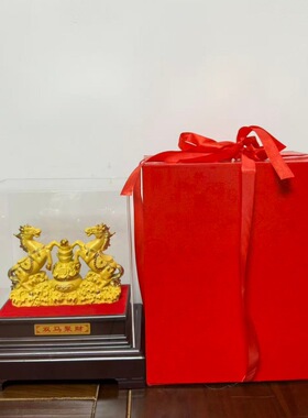 绒沙金马年摆件 双马聚财 店铺乔迁保险公司4S店活动礼品家居装饰