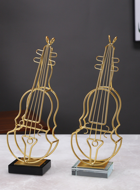 现代轻奢小提琴金属摆件书房酒柜乐器模型艺术工艺品样板间装饰品