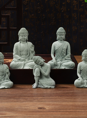 青砂石禅意鱼缸盆景迷你佛像摆件