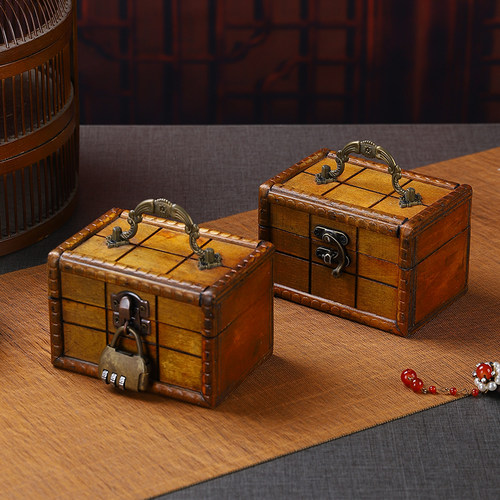 复古手提小宝箱木质收纳盒带锁密室逃脱搜证道具密码盒仿古木盒子 - 图2