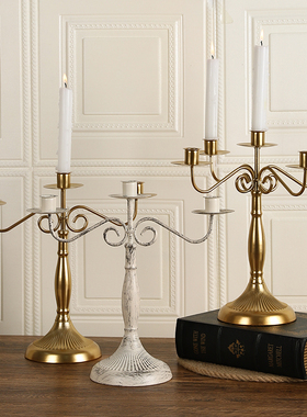 欧式复古做旧铁艺蜡烛烛台摆件