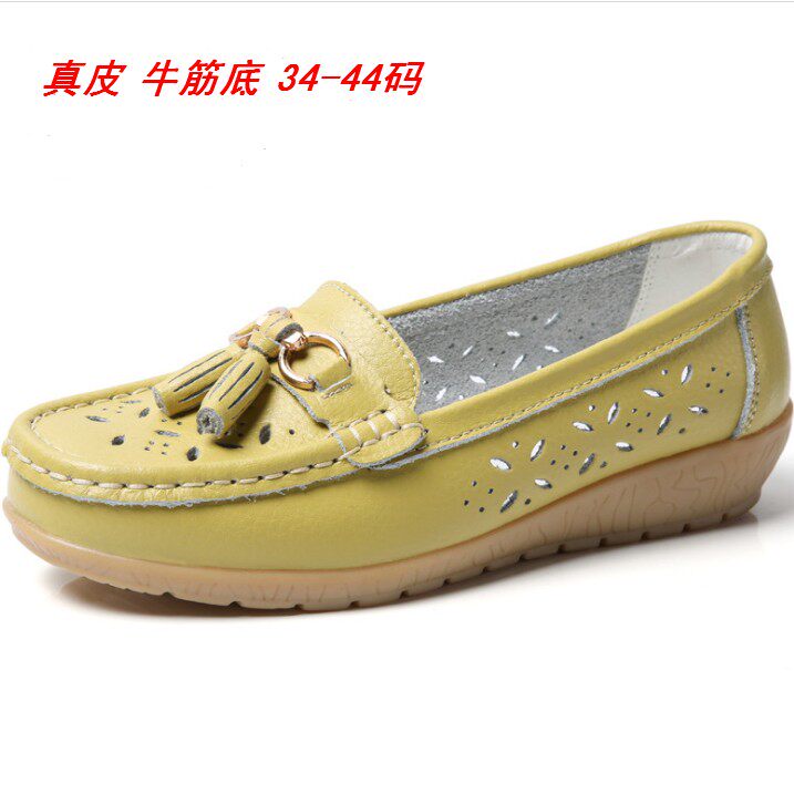 真皮豆豆鞋女鞋夏季镂空透气洞洞凉鞋牛筋软底41424344大码妈妈鞋