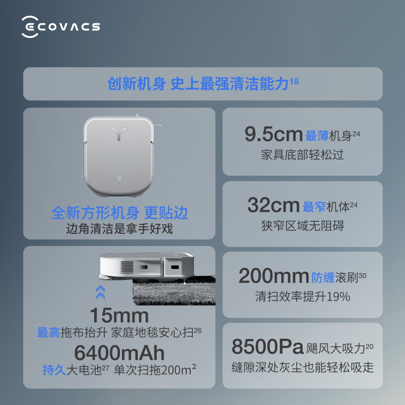 科沃斯X2PRO扫地机器人家用自清洁全自动上下水吸扫拖洗一体机 - 图3