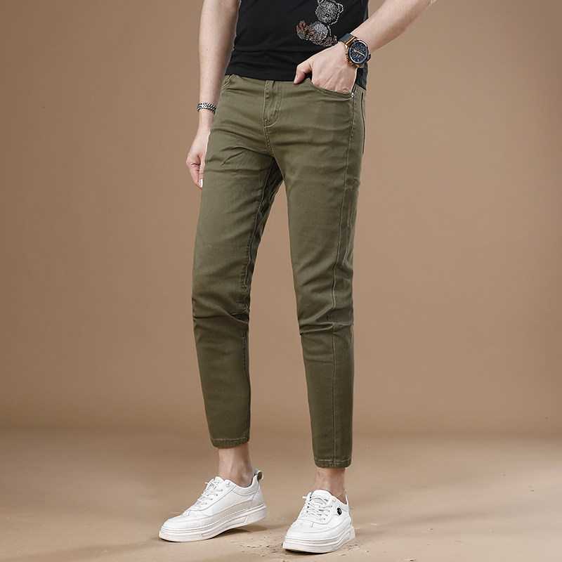 新款军绿色休闲裤男九分裤潮牌时尚弹力修身小脚牛仔裤男士9分裤,淘宝优惠券,粉丝福利购,淘宝优惠卷