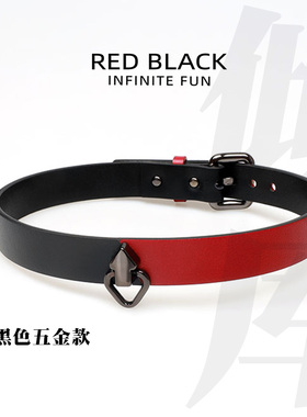 【WK倾库】红黑真皮拼接颈环choker定制锁骨项链项圈刻字颈带男女