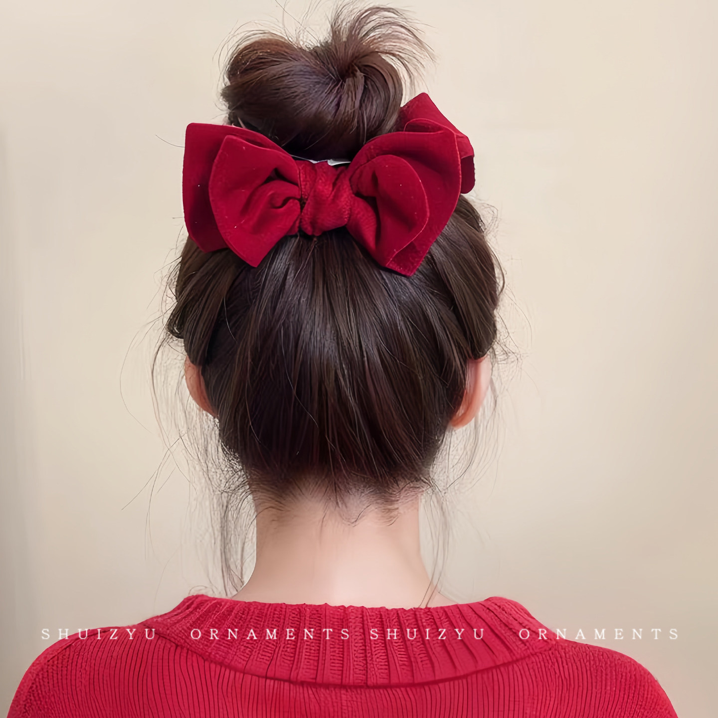 儿童新年红色蝴蝶结丸子头抓夹气质高马尾发夹子高级感盘发夹头饰,淘宝优惠券,粉丝福利购,淘宝优惠卷