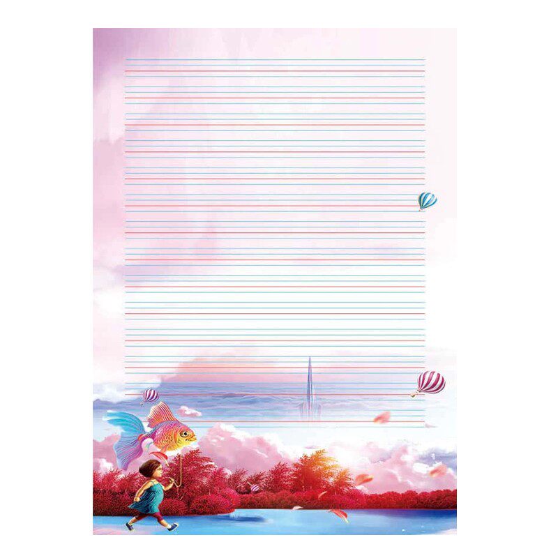 书写纸a4彩色英文四线三格信纸花纹打印纸带图案a4英语卡通信签纸
