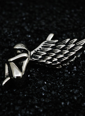 欧美复古天使钛钢朋克风吊坠项链