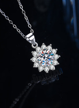 进口莫桑钻太阳花项链S925纯银一克拉满钻锁骨链吊坠时尚轻奢in
