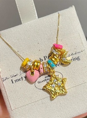 进口「小木马」夏日多巴胺彩色童趣木马甜美百搭摇摇彩色小环锁