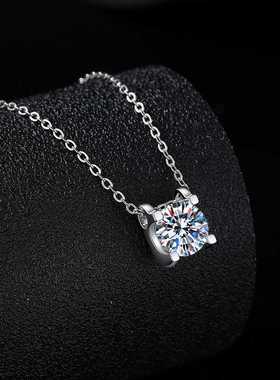 进口莫桑石纯银项链牛头吊坠女高级感精工纯银钻石锁骨链送女友