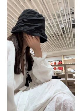 进口浮木兮/山本风层层褶皱棉麻渔夫帽暗黑卷边盆帽水桶帽男女