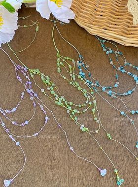 进口多巴胺水晶串珠流苏项链女夏日小清新长款锁骨链多层叠戴绿