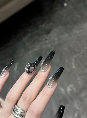 赵露思同款美甲高级黑色配极光钻亮片可拆卸手工指甲甲片穿戴甲片
