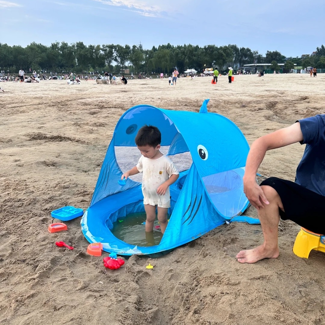 儿童沙滩帐篷户外可折叠便携式防晒遮阳棚宝宝玩水帐篷海边沙滩帐 - 图0