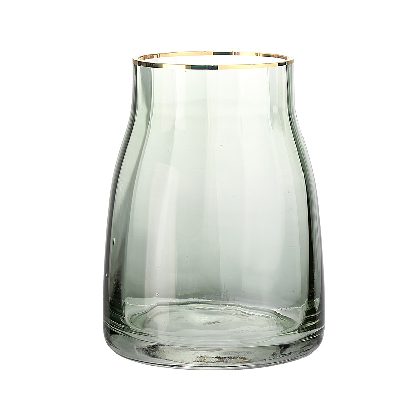 鲜花玻璃花瓶北欧现代金边透明水养插花宽口矮胖大口创意简约摆件-图3