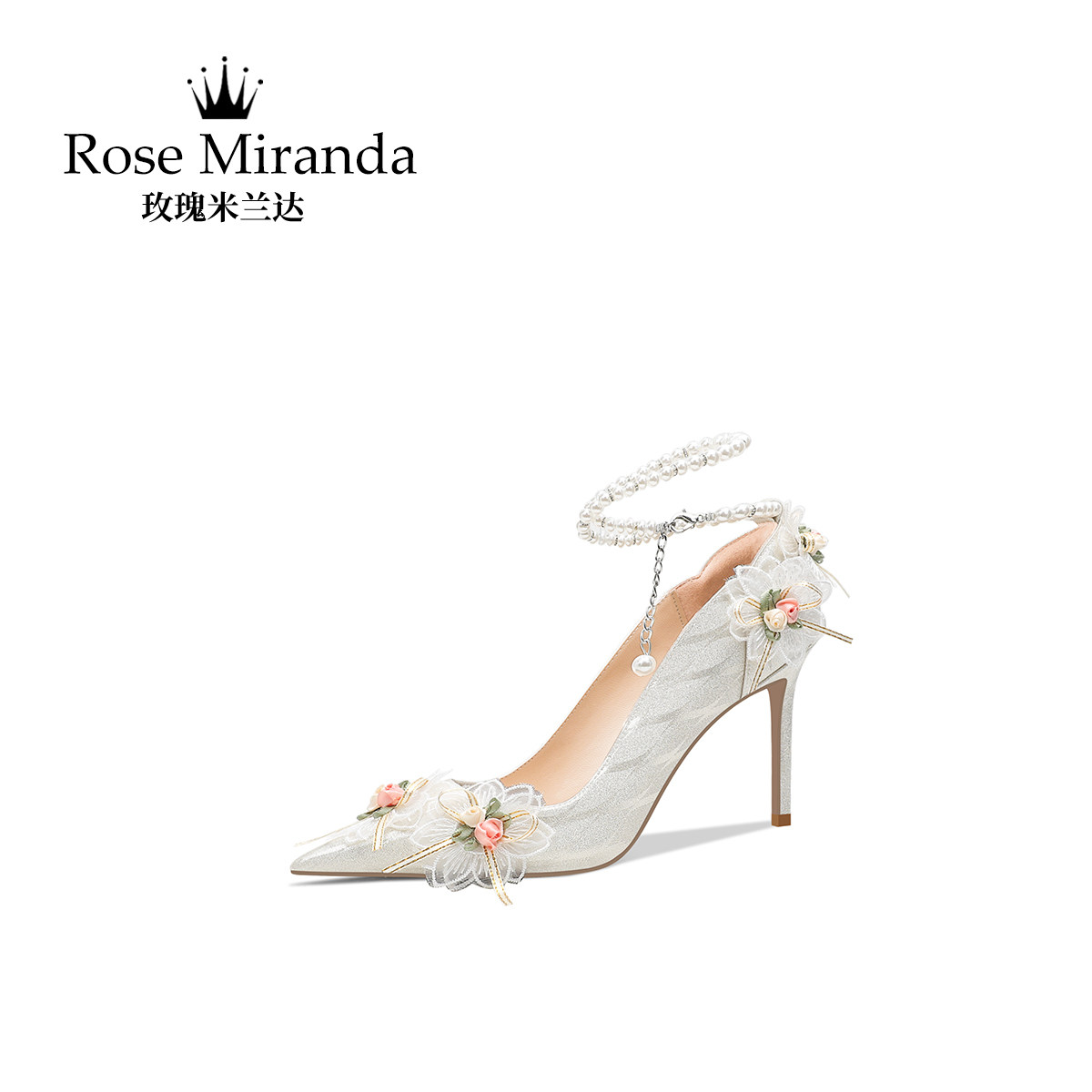 玫瑰米兰达RoseMiranda高跟鞋金色婚礼婚鞋尖头一字带单鞋-图0