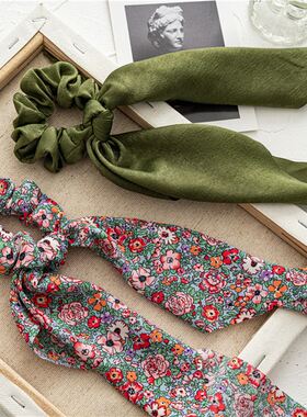 Fashion Floral Print Scrunchies Solid Color Hair ribbon For