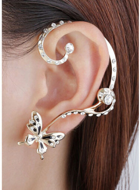 韩扇形水晶天使蝴蝶雄鹰翅膀小鸟弯月珍珠蜥蜴耳夹挂饰品Earrings