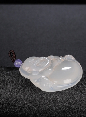 白玉髓玛瑙冰透女士款弥勒佛吊坠