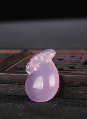 冰种黄玉髓小钱袋粉色玛瑙吊坠